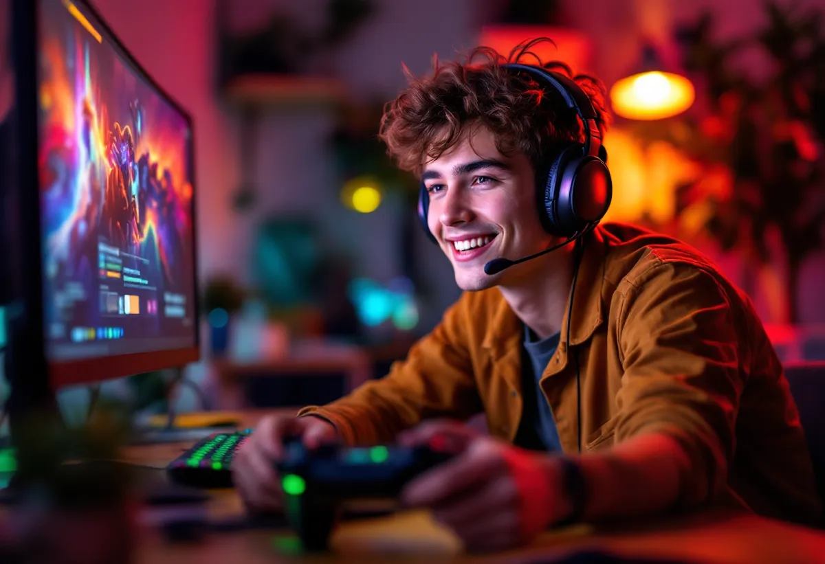 Jovem jogando online sem travar com a internet fibra da ViaVeloz